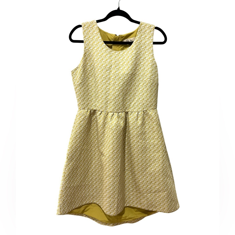 Lili Rose High Low Yellow Jacquard Dress Sleeveless SZ 10 EUC